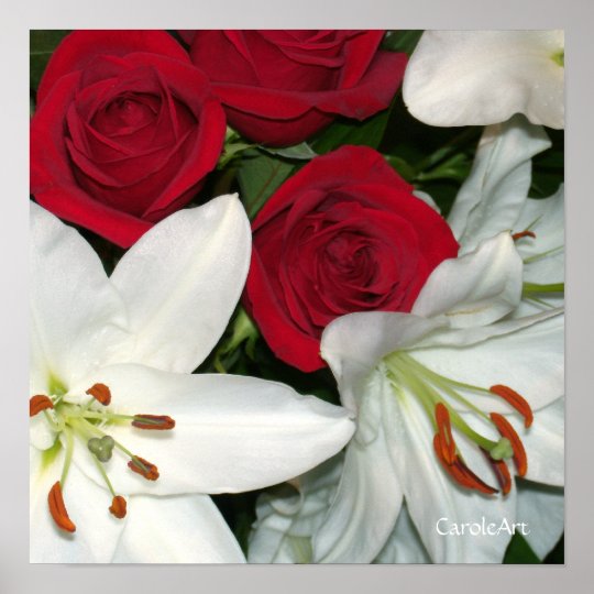 "White Lilies Red Roses" Art Poster Zazzle