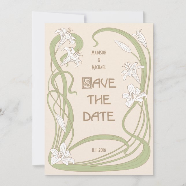 White Lilies Save The Date (Front)