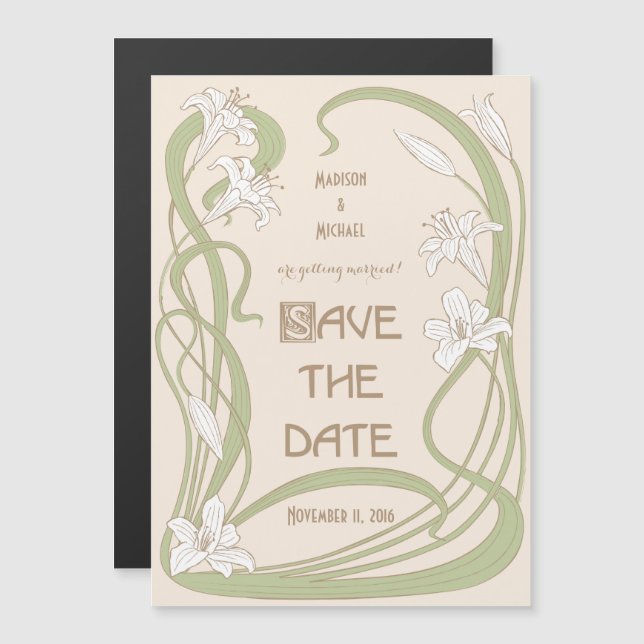 White Lilies Save The Date Magnetic Invitation (Front/Back)