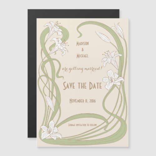 White Lilies Save The Date Magnetic Invitation