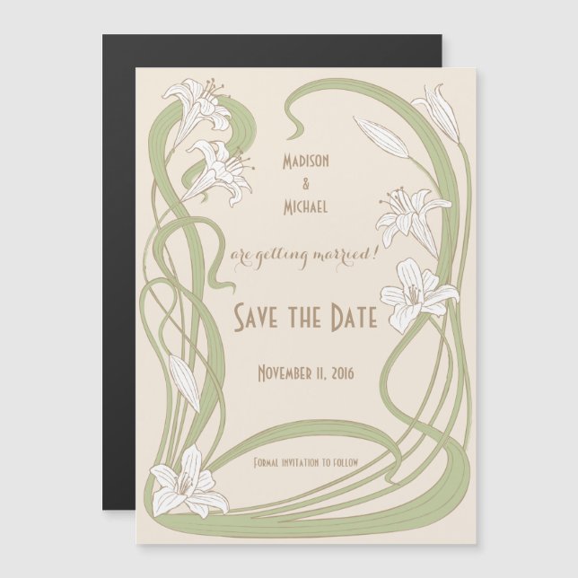White Lilies Save The Date Magnetic Invitation (Front/Back)