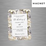 White lilies silver retro wedding invitation magnet<br><div class="desc">White lilies,  flower pattern as background. Personalize and add your names and the details.</div>
