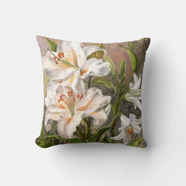 White Lilies Throw Pillow (Front)