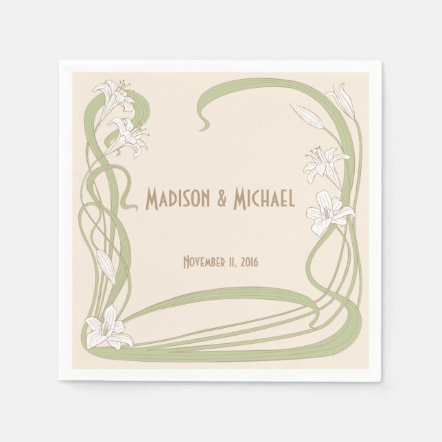 White Lilies Wedding Paper Napkins (Front)