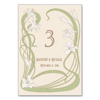 White Lilies Wedding Table Card by Sharandra at Zazzle
