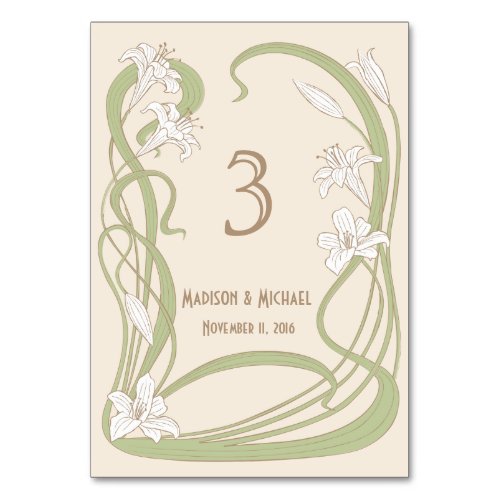 White Lilies Wedding Table Card