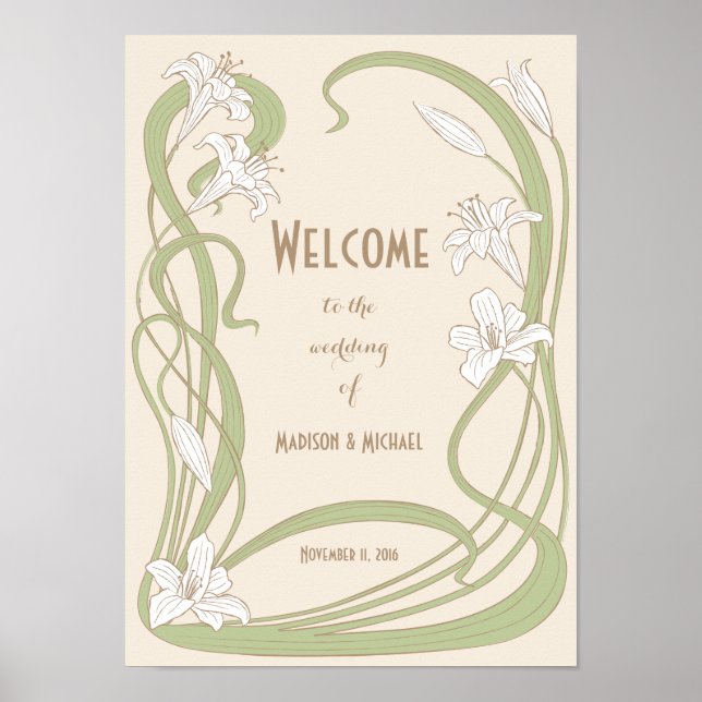 White Lilies Wedding Welcome Poster (Front)