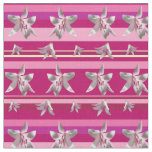 White Lilium Flowers &amp; Stripes  Fabric