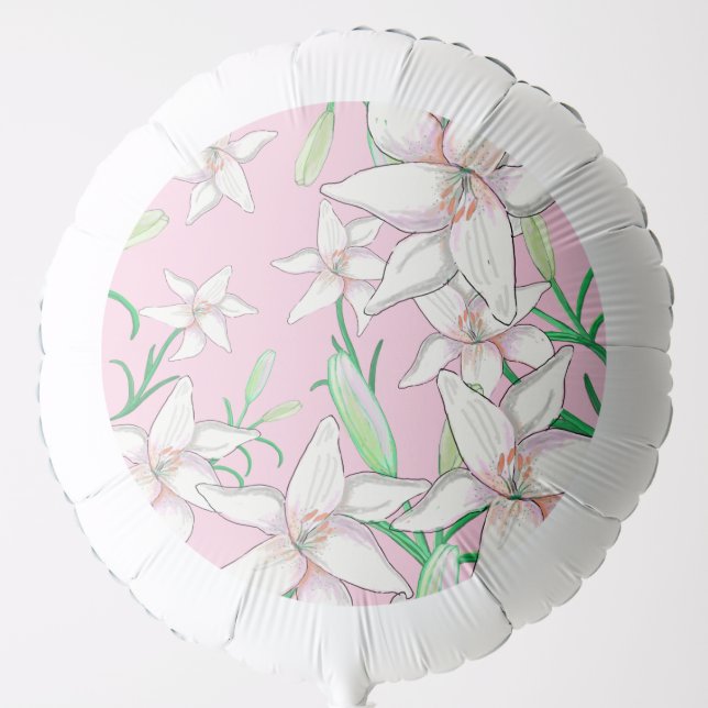 White Lillies on Pink Background Balloon (Front)