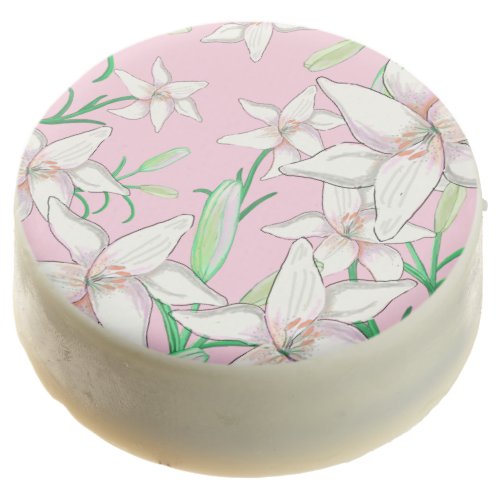 White Lillies on Pink Background Illustration    Chocolate Covered Oreo