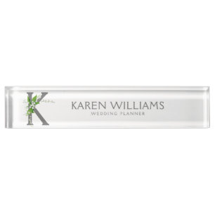 White Lilly Bouquet Floral Monogram Desk Name Plate