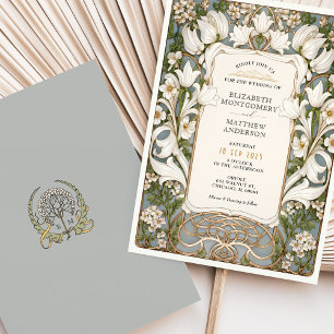 White Lily Art Nouveau Wedding Invitation