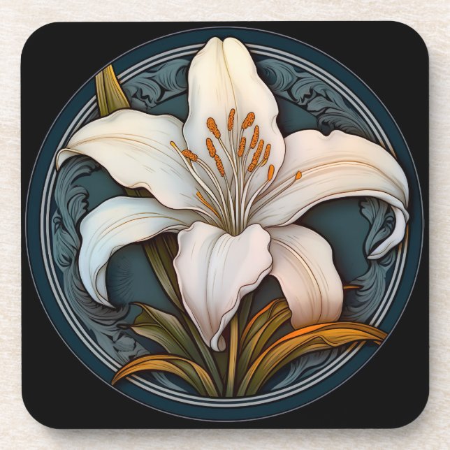 White Lily  Beverage Coaster (Front)