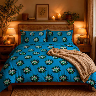 🌸 White Lily Blue Elegant Botanical Calm Bedroom  Duvet Cover