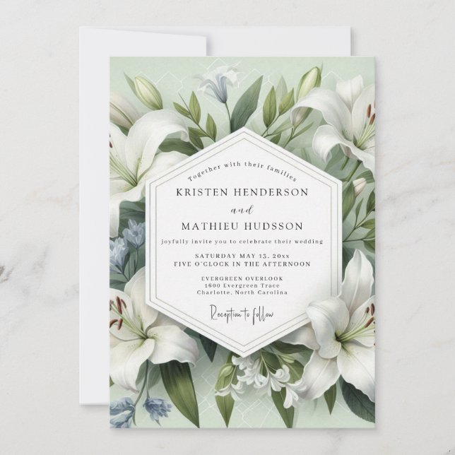 White Lily Botanical Elegance Wedding Invitation (Front)