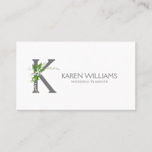 White lily bouquet floral monogram business card