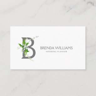 White lily bouquet floral monogram letter B Business Card