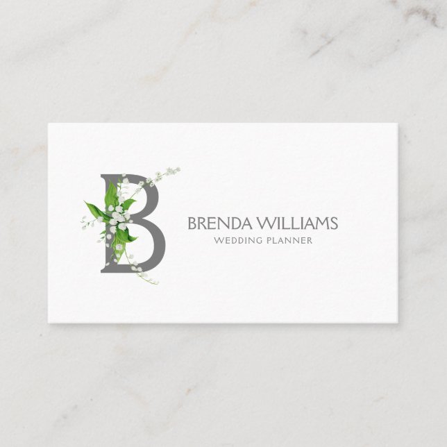 White lily bouquet floral monogram letter B Business Card (Front)