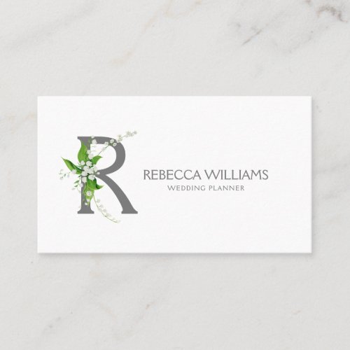 White lily bouquet floral monogram letter R Business Card