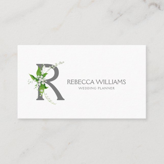 White lily bouquet floral monogram letter R Business Card (Front)