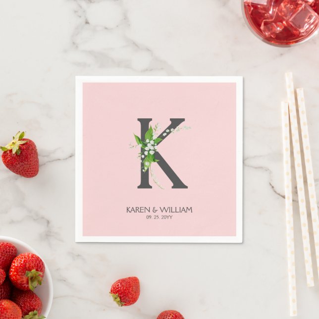 White lily bouquet floral monogram napkins (Insitu)