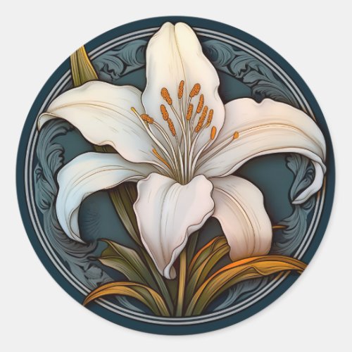 White Lily  Classic Round Sticker