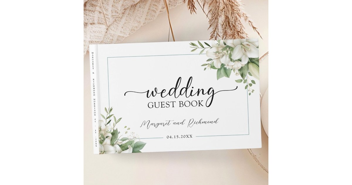 White Lily Elegant Floral Wedding Guest Book | Zazzle