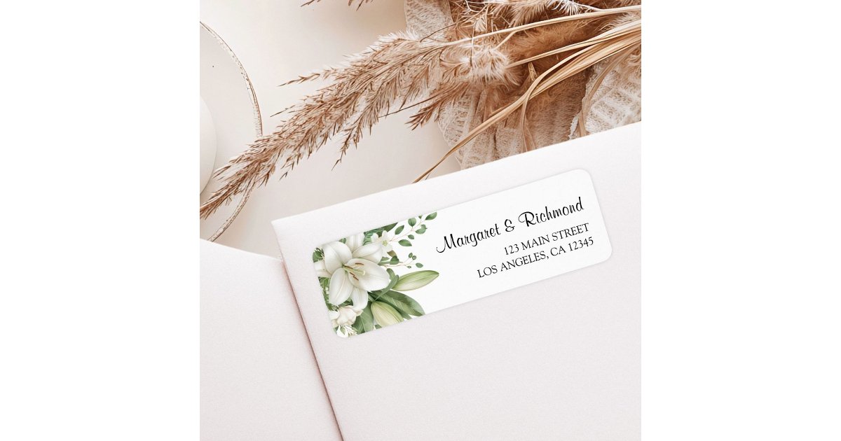 White Lily Elegant Floral Wedding Return Address Label | Zazzle