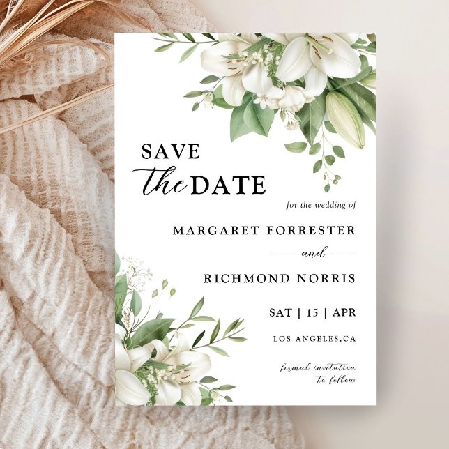 White Lily Elegant Floral Wedding Save The Date Invitation (Creator Uploaded)