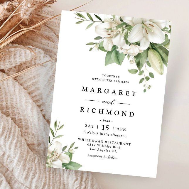 White Lily Elegant Watercolor Floral Wedding Invitation (Creator Uploaded)