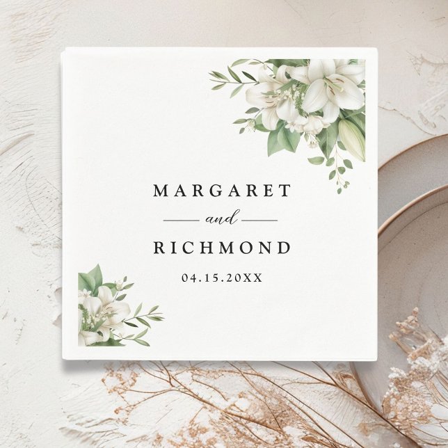 White Lily Elegant Watercolor Floral Wedding Napkins (Creator Uploaded)