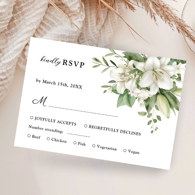 White Lily Elegant Watercolor Floral Wedding RSVP Card (Creator Uploaded)