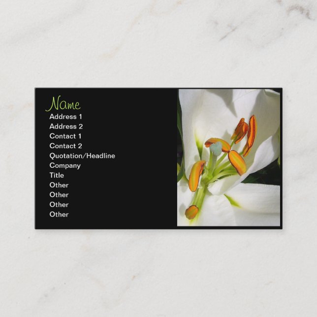 White Lily Floral Business Cards (Front)