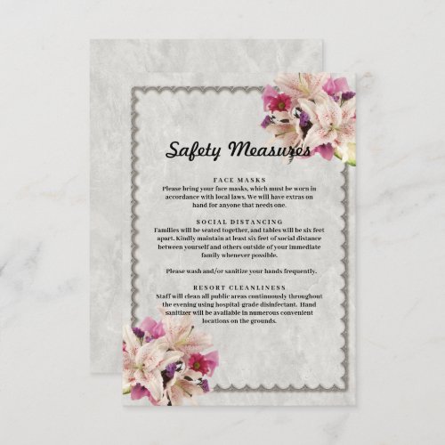 White Lily Floral Marble Safety Measures Enclosure Card