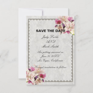 White Lily Floral Marble Save The Date Card