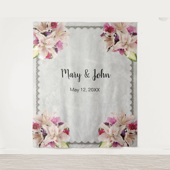 White Lily Floral Marble Wedding Backdrop (Front)