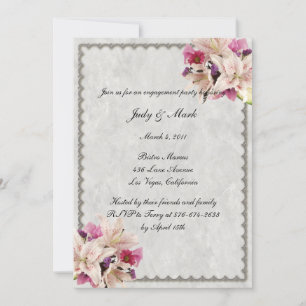 White Lily Floral Marble Wedding Engagement Party Invitation