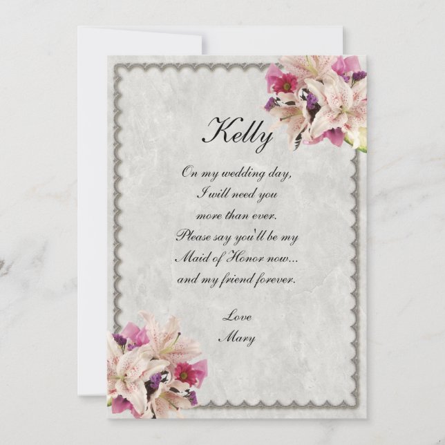 White Lily Floral Marble Wedding Maid Of Honor Invitation (Front)