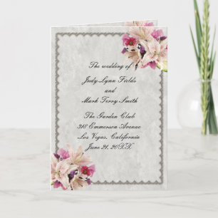 White Lily Floral Marble Wedding Program Card