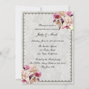 White Lily Floral Marble Wedding Rehearsal Dinner Invitation
