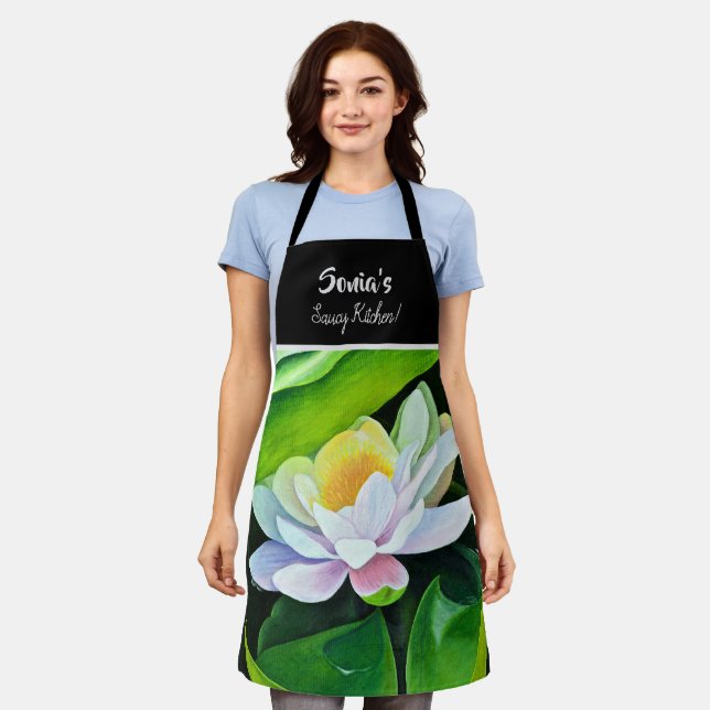 White Lily floral painting, Medium Apron (Worn)