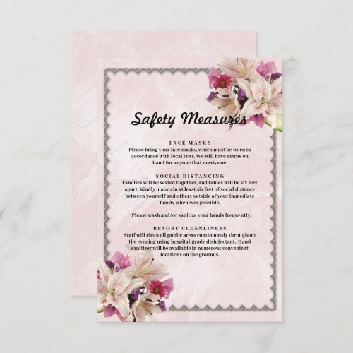 White Lily Floral Pink Marble Safety Measures Enclosure Card
