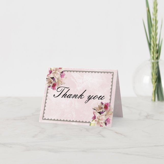 White Lily Floral Pink Marble Thank You Card (Front)