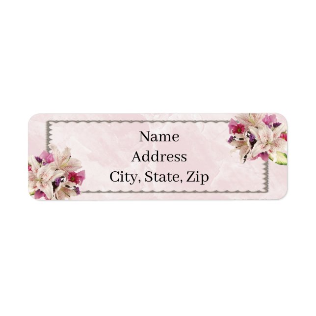 White Lily Floral Pink Marble Wedding Address Label (Front)
