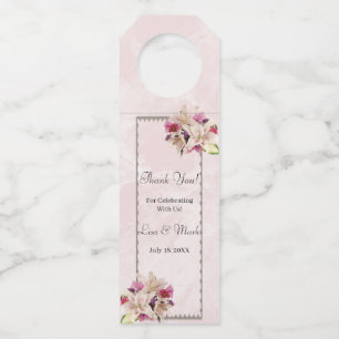 White Lily Floral Pink Marble Wedding Bottle Hanger Tag