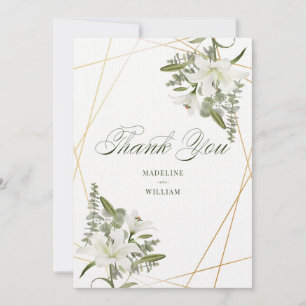 White Lily Floral Thank You   Add Your Initials Invitation