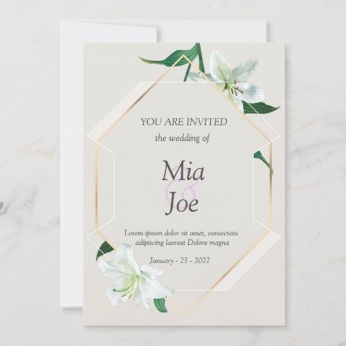 white lily flower and Geometric Wedding Invitation