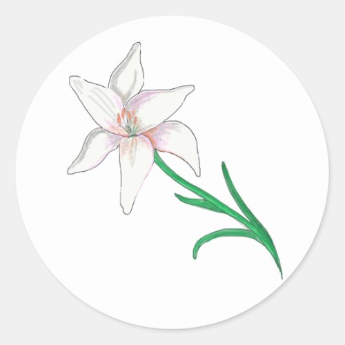 White Lily Flower  Classic Round Sticker