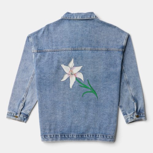 White Lily Flower  Denim Jacket