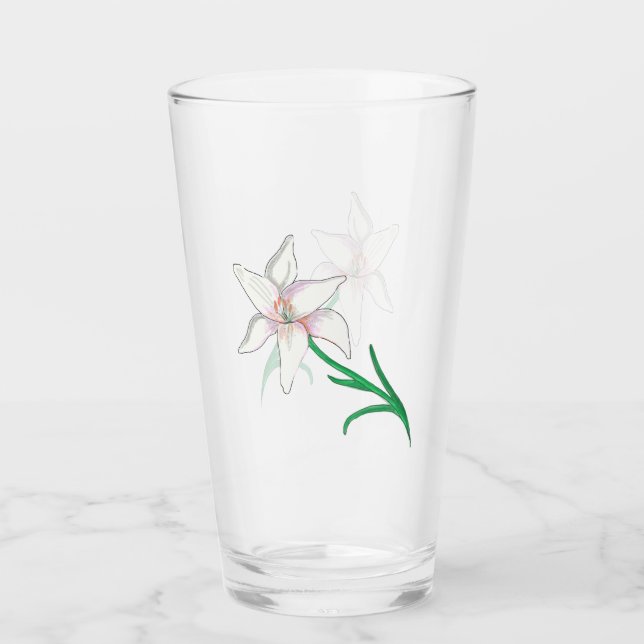White Lily Flower  Glass (Front)